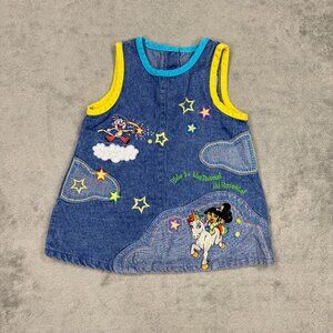 Vintage 2004 Nick Jr Dora the Explorer Denim Jumper Y2K Dress (6–9M) Embroidered